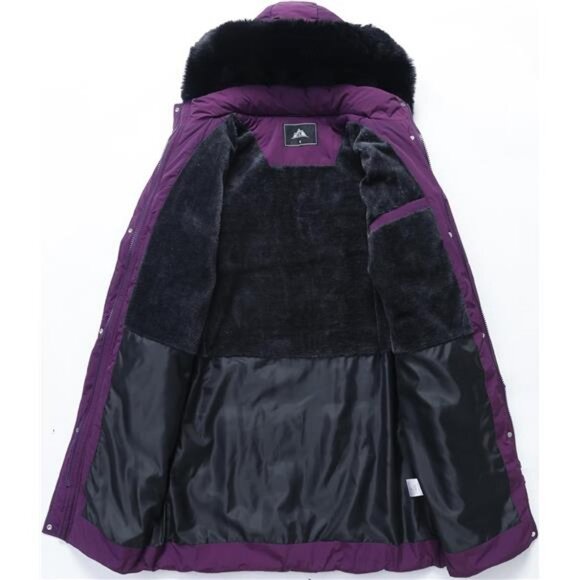 Women's Winter Coat Long Waterproof Parka - Warm Purple - Picture 3 of 5